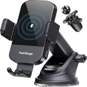 CHGeek Wireless Car Charger with Phone Holder Mount, 15W Fast Charging Auto Clamping Phone Holders for You Car Windshield Dashboard Air Vent Accessories for iPhone, Samsung Galaxy, Google, etc
