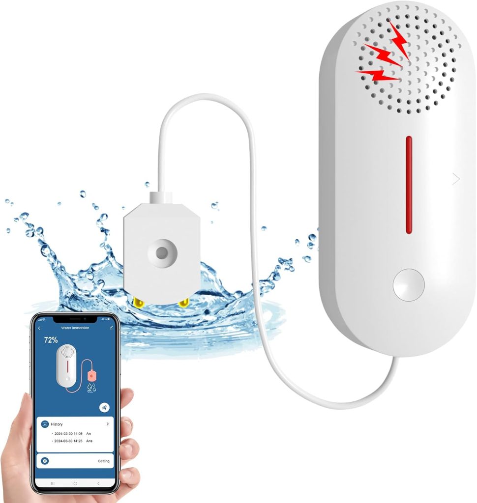 eMylo Water Sensor,Water Detector Alarm Leak Detector,Flood Sensor WiFi Water Leak Detector for Home with 100dB Adjustable Alarm and App Alerts,Compatible with Tuya/Smart Life