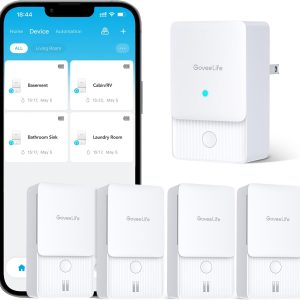 GoveeLife WiFi Water Ieak Detector 2 for Home, Smart Water Ieak Sensor 4 Pack with 100dB Adjustable Alarm and App Alerts, Wireless Detector with 1312 ft Transmission for Basement, Kitchen, Bathroom