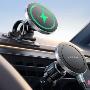 LISEN for Metal Magsafe Car Mount Charger Wireless 15W Car Charger for iPhone [Powerful Magnets] Magsafe Charging Mount Fast Charging for Magsafe Charger Fits iPhone 15 14 13 12 Magsafe Case