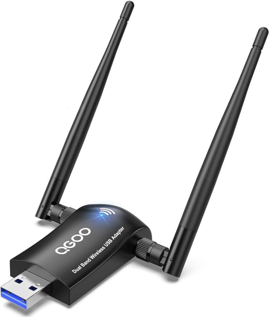 Wireless WiFi Adapter for Desktop PC - QGOO AC1300Mbps USB 3.0 Network Dongle with 5dBi High Gain Dual Antennas, Dual Band 2.4G/400Mbps 5G/867Mbps for Laptop Computer Compatible Windows11/10/8/7